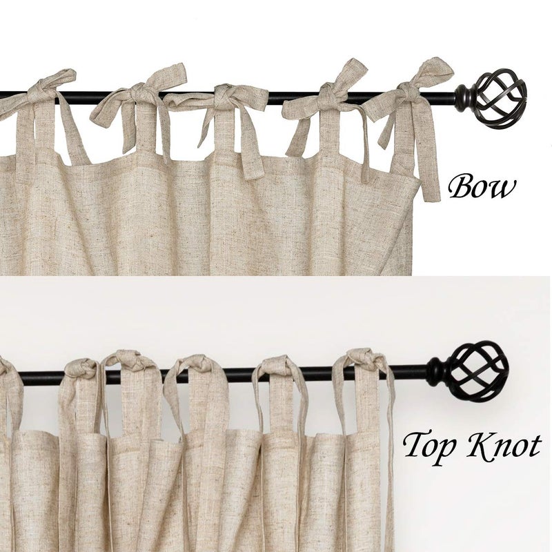 Central Park Linen Tie Top Curtain Semi Sheer Window Treatment Linen Cotton Blend Decorative for Living Room Drape 63 Inch Length Treatment for Bedroom Farmhouse Rustic Curtain, Linen, 1 Panel - Image 3